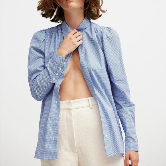 NWT BRITT SISSECK Anna Bright Blue Check (Gingham) Button Down Shirt - 38/6/M